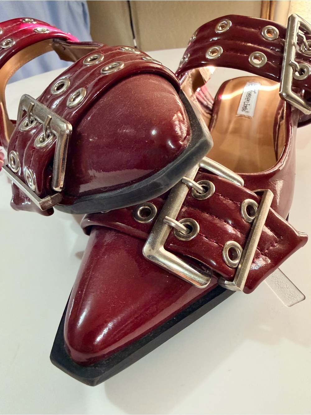Forever 21 Burgundy Pointed Buckle Mules - Picture 2 of 5
